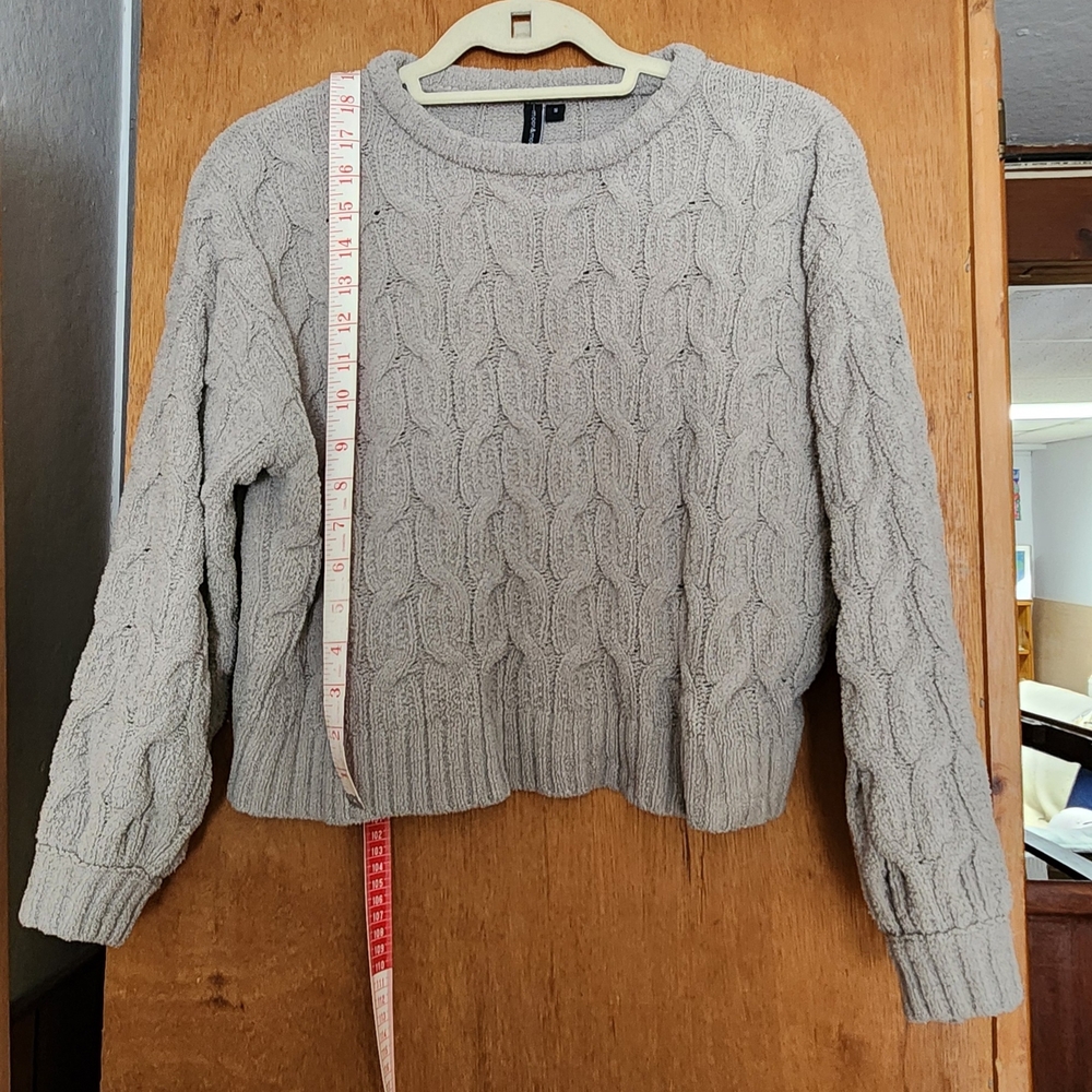 Sage-Gray Cable Knit Sweater